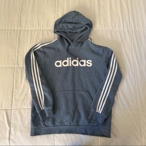 Adidas Men's Hoodie in Heathered Blue with White Accents